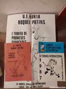 Colecionismo desportivo: Revista unió esportiva d'horta hoquei//propaganda trofeo//poster trofeo hoquei patines